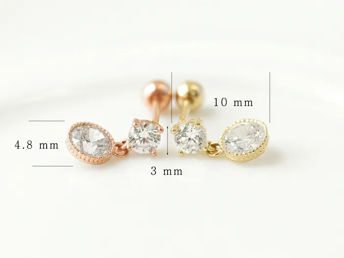 MinimalBijoux Earrings 14K gold Round Cubic Drop cartilage earring 20g