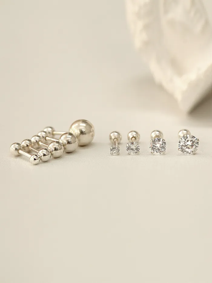 MinimalBijoux Earrings 925 silver CZ Ball cartilage earring 16g