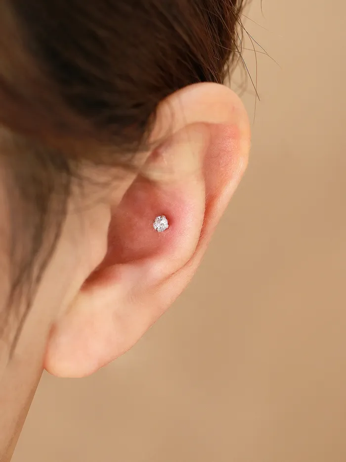 MinimalBijoux Earrings 925 silver CZ Ball cartilage earring 16g