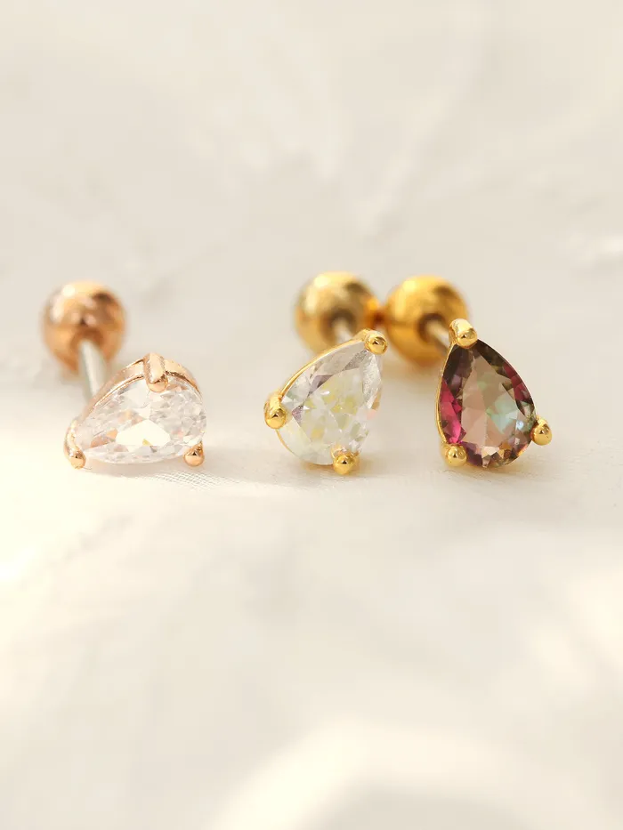 MinimalBijoux Earrings Teardrop CZ stud Cartilage Earring