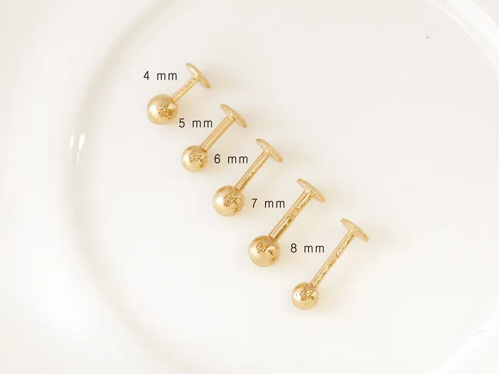 MinimalBijoux PreStyled Sets 14K Gold Ball Tragus Labret Piercing 18G16G