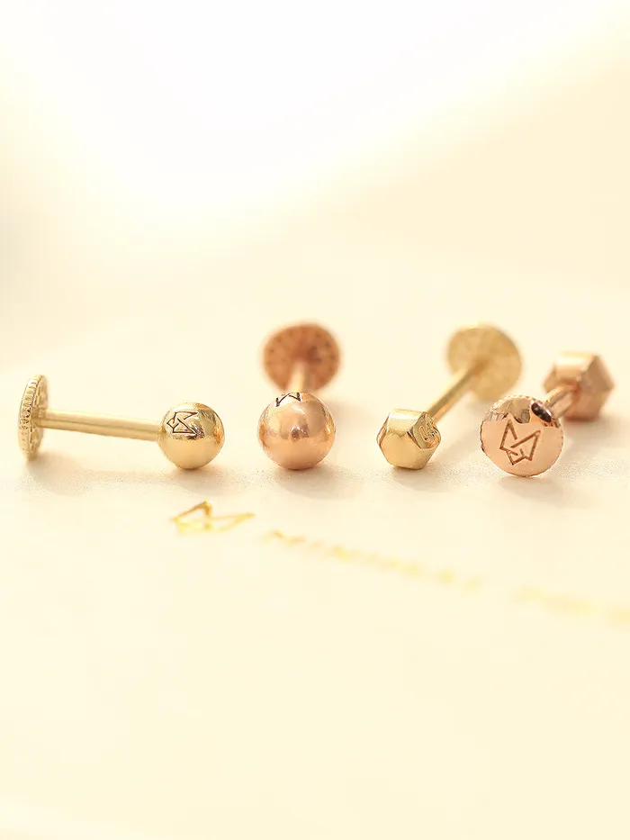 MinimalBijoux PreStyled Sets 14K Gold Ball Tragus Labret Piercing 18G16G