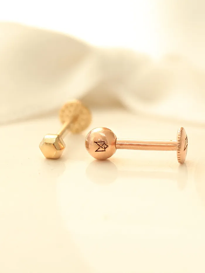 MinimalBijoux PreStyled Sets 14K Gold Ball Tragus Labret Piercing 18G16G