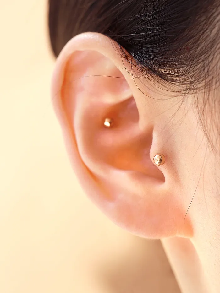 MinimalBijoux PreStyled Sets 14K Gold Ball Tragus Labret Piercing 18G16G