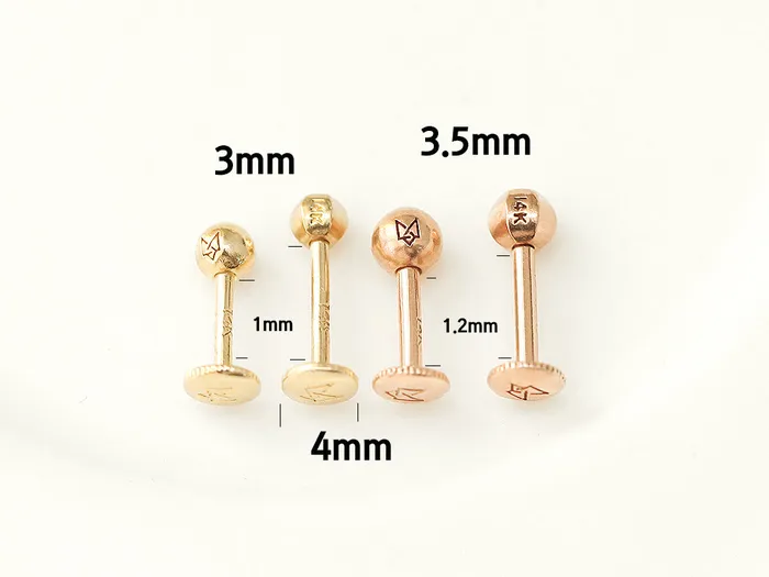 MinimalBijoux PreStyled Sets 14K Gold Ball Tragus Labret Piercing 18G16G