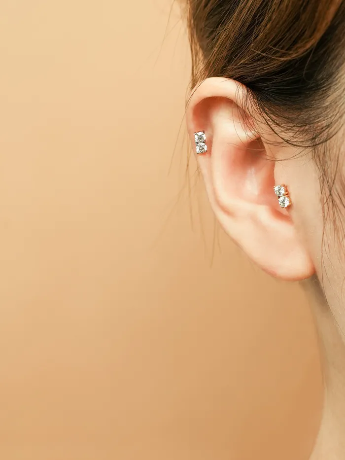 MinimalBijoux PreStyled Sets 14K Gold Moissanite Double Internally Threaded Labret Piercing 20G18G16