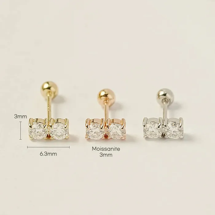 MinimalBijoux PreStyled Sets 14K Gold Moissanite Double Internally Threaded Labret Piercing 20G18G16