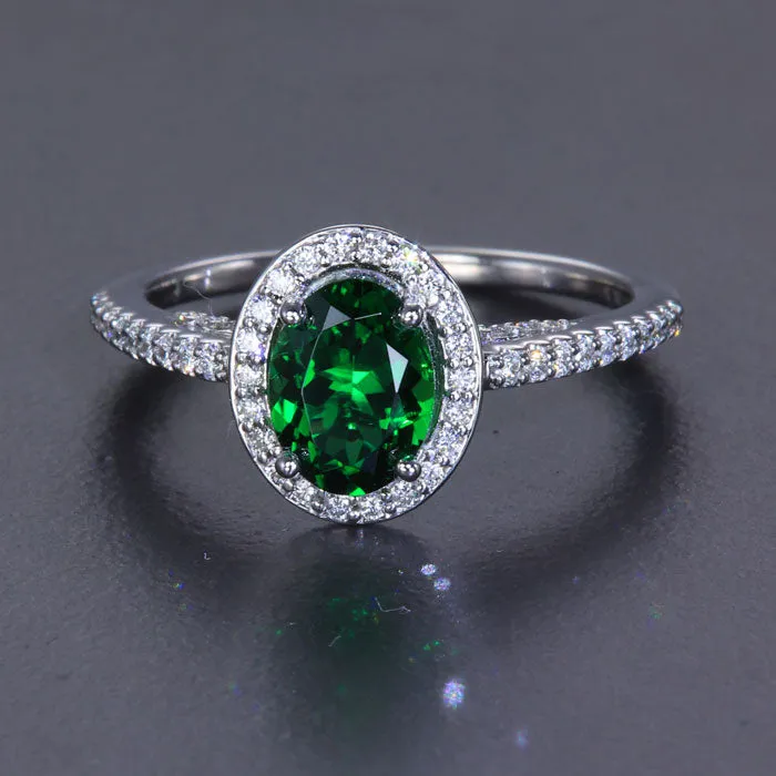 Moriartys Gem Art Rings 14K White Gold Green Chrome Tourmaline and Diamond Ring 122 Carats