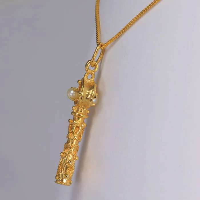 Necklaces 14K Yellow Gold Pearl Accented Key Necklace Moriartys Gem Art