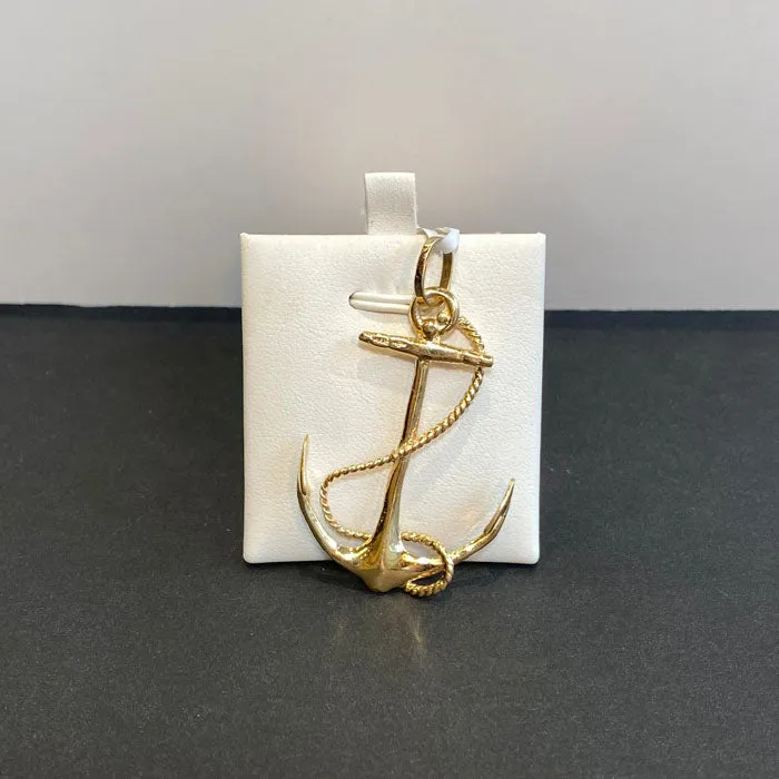 Necklaces Moriartys Gem Art 14K Yellow Gold Anchor and Rope Pendant