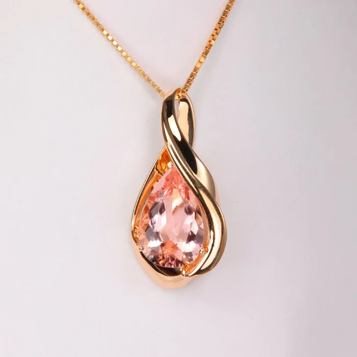 Necklaces Moriartys Gem Art Estate Pear Shaped Morganite Pendant in 14k Yellow Gold 688ct