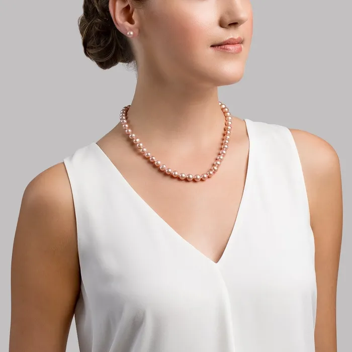 Necklaces SPT 8085mm Pink Freshwater Pearl Necklace AAAA Quality