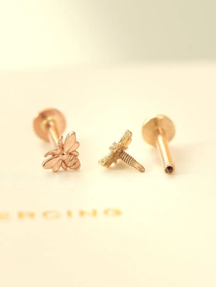 PreStyled Sets MinimalBijoux 14K Gold Internally Bee Labret Piercing 18G16G