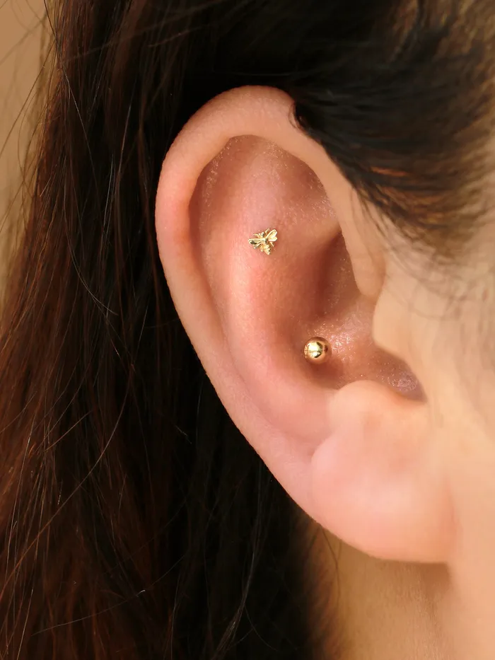 PreStyled Sets MinimalBijoux 14K Gold Internally Bee Labret Piercing 18G16G