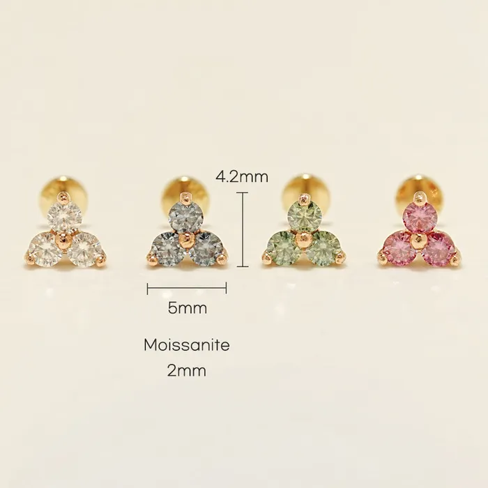 PreStyled Sets MinimalBijoux 14K Gold Moissanite Triangle Internally Threaded Labret Piercing 20G18G16