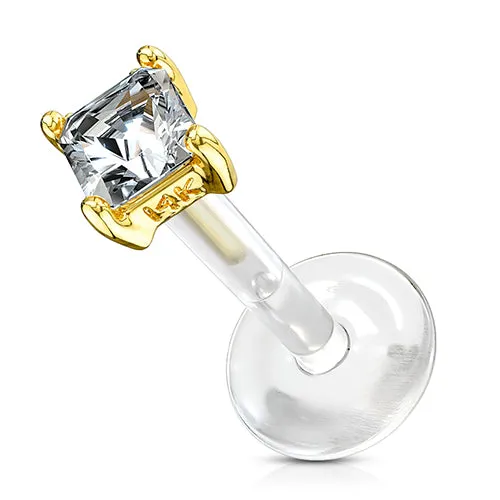 PreStyled Sets Tulsa Body Jewelry 16g Yellow 14k Gold Princess CZ Bioflex Labret