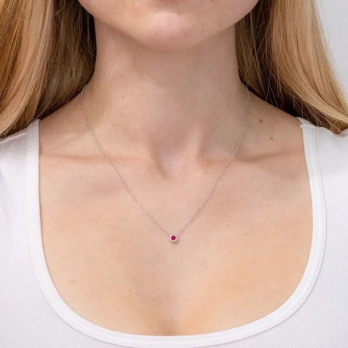 Princess Bride Diamonds Necklaces Mini Ruby Diamond Halo Necklace