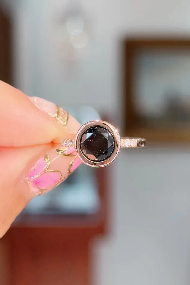 Princess Bride Diamonds Rings Black Diamond Rose Gold Bezel Ring