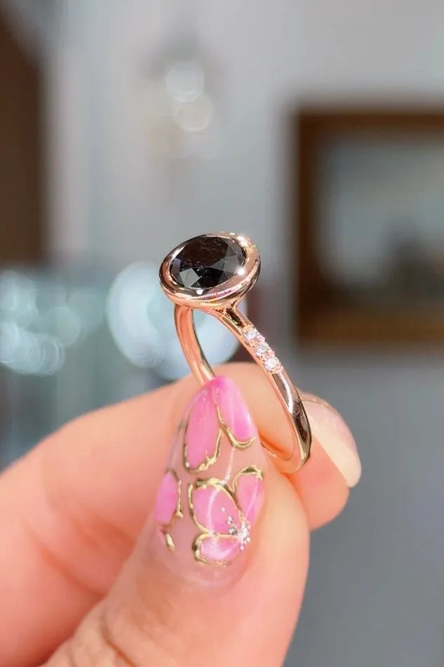 Princess Bride Diamonds Rings Black Diamond Rose Gold Bezel Ring