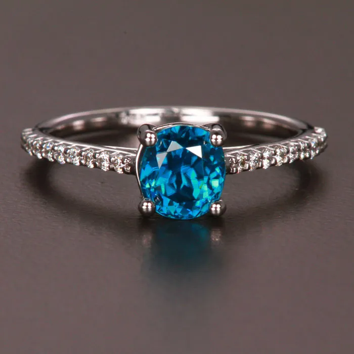 Rings 14k White Gold Blue Zircon and Diamond Ring 197 Carats Moriartys Gem Art