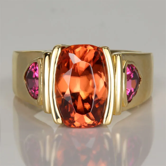 Rings 674 Carats Imperial Zircon and Garnet Ring in 18K Yellow Gold Moriartys Gem Art Rings 674 Carats Imperial Zircon and Garnet Ring in 18K Yellow Gold Moriartys Gem Art