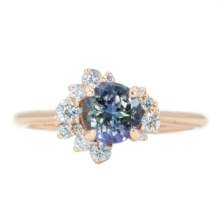 Rings Anueva Jewelry 117ct Round Tanzanite Asymmetrical Diamond Cluster Ring in 14k Rose Gold Rings Anueva Jewelry 117ct Round Tanzanite Asymmetrical Diamond Cluster Ring in 14k Rose Gold