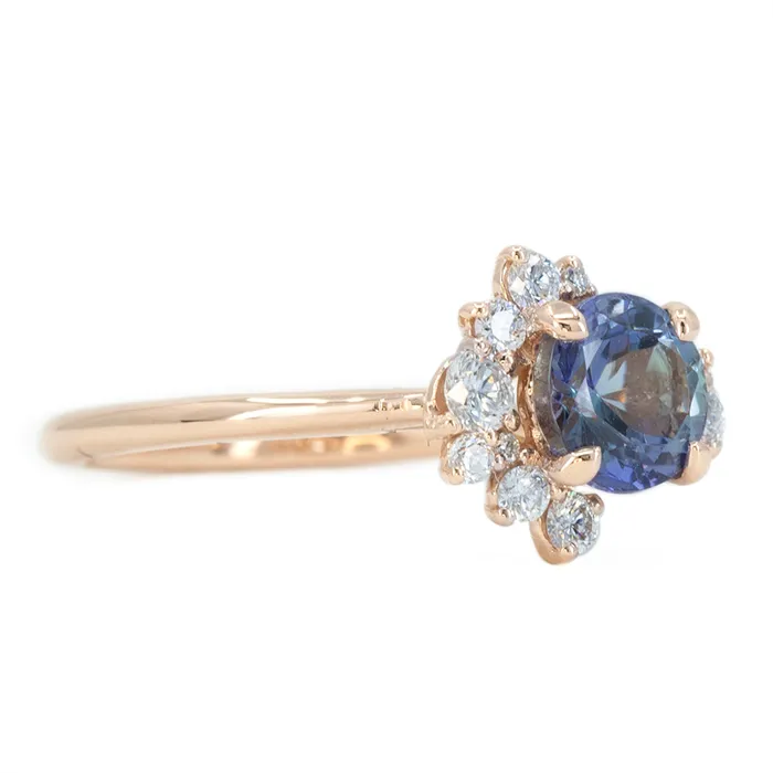Rings Anueva Jewelry 117ct Round Tanzanite Asymmetrical Diamond Cluster Ring in 14k Rose Gold