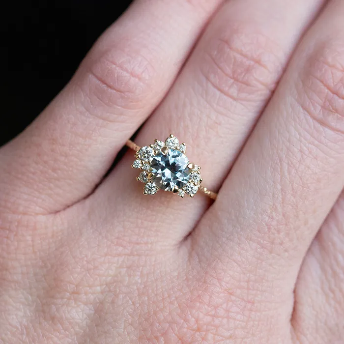 Rings Anueva Jewelry 117ct Round Tanzanite Asymmetrical Diamond Cluster Ring in 14k Rose Gold