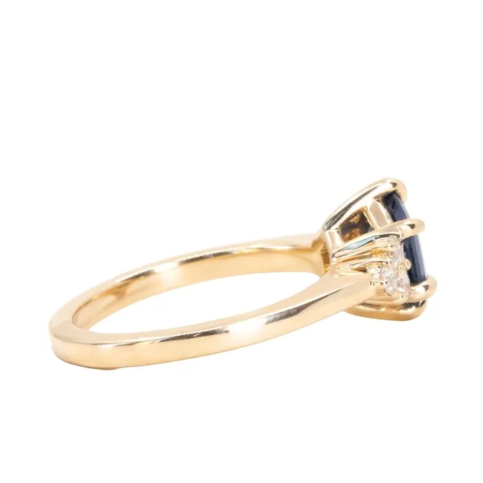 Rings Anueva Jewelry 145ct Hexagon Silky Blue Montana Sapphire and Diamond Cluster Ring in 18k Yellow Gold