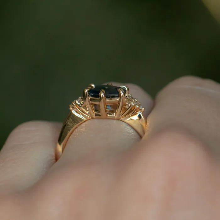 Rings Anueva Jewelry 145ct Hexagon Silky Blue Montana Sapphire and Diamond Cluster Ring in 18k Yellow Gold