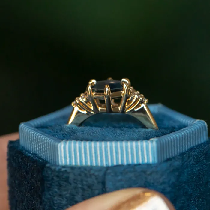 Rings Anueva Jewelry 145ct Hexagon Silky Blue Montana Sapphire and Diamond Cluster Ring in 18k Yellow Gold