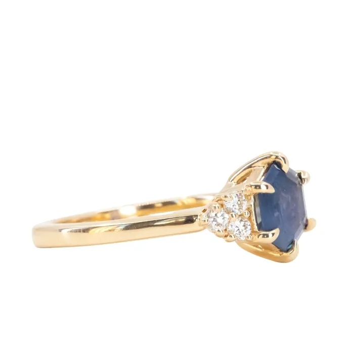 Rings Anueva Jewelry 145ct Hexagon Silky Blue Montana Sapphire and Diamond Cluster Ring in 18k Yellow Gold