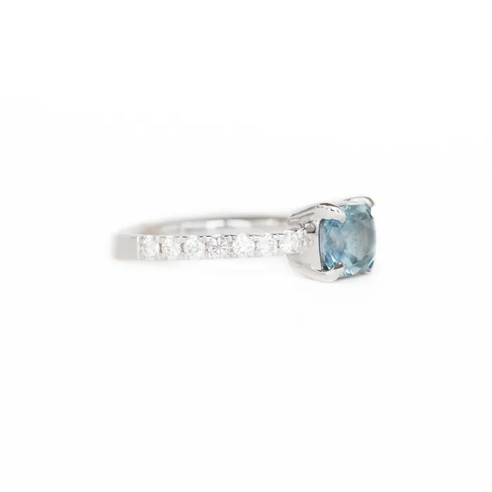 Rings Anueva Jewelry 175ct EastWest Radiant Cut Montana Sapphire with Diamond Band in 14k White