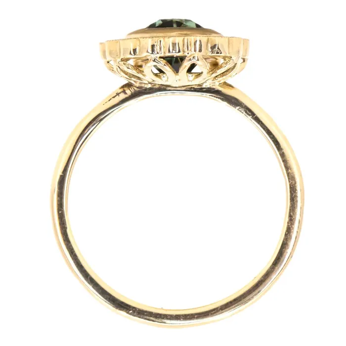Rings Anueva Jewelry 202ct Pear Madagascar Sapphire and Scalloped Antique Style Diamond Halo Ring in 18k Yellow Gold
