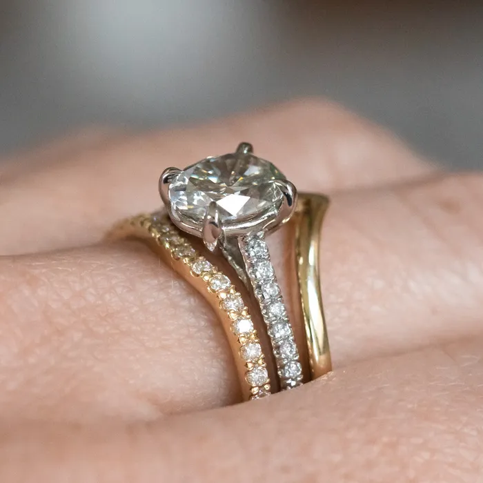 Rings Anueva Jewelry Glacial Flow Gold and French Set Diamond Ring Jacket in Solid Recycled 14k Gold