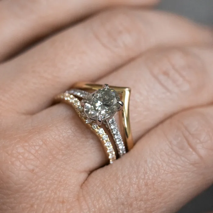 Rings Anueva Jewelry Glacial Flow Gold and French Set Diamond Ring Jacket in Solid Recycled 14k Gold