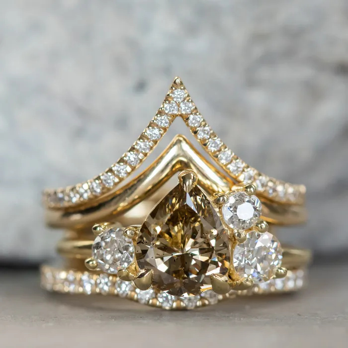 Rings Anueva Jewelry Glacial Flow Gold and French Set Diamond Ring Jacket in Solid Recycled 14k Gold