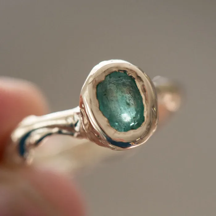Rings Anueva Jewelry Green Emerald Yellow Gold Ring March Birthstone Natural Emerald Organic Ring Freeform hand carved recycled gold ring by Anueva Jewelry Rings Anueva Jewelry Green Emerald Yellow Gold Ring March Birthstone Natural Emerald Organic Ring Freeform hand carved recycled gold ring by Anueva Jewelry
