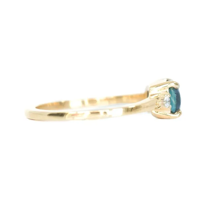 Rings Anueva Jewelry Teal Blue Three Stone Ring featuring 115ct cushion sapphire and diamonds in EastWest setting