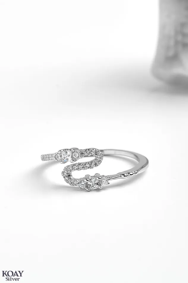 Rings KOAY Silver Store Zircon Wave Ring 056