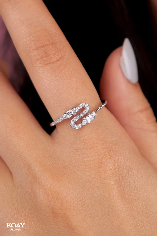 Rings KOAY Silver Store Zircon Wave Ring 056
