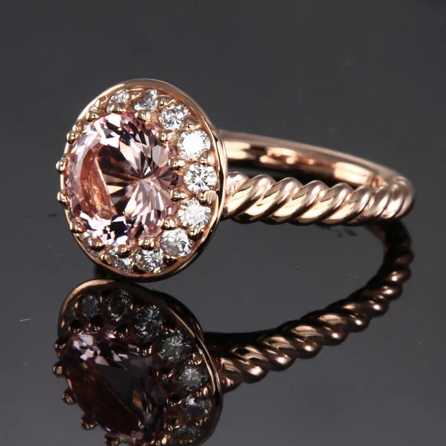 Rings Moriartys Gem Art 14K Rose Gold Morganite and Diamond Ring