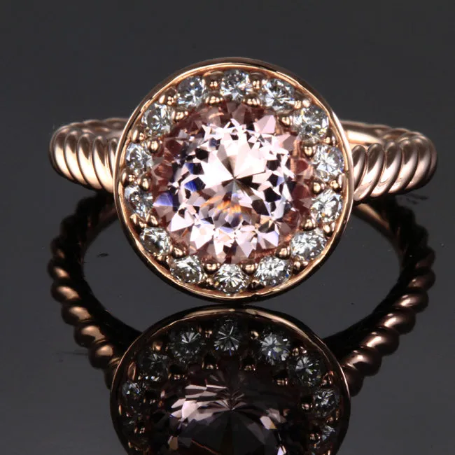 Rings Moriartys Gem Art 14K Rose Gold Morganite and Diamond Ring
