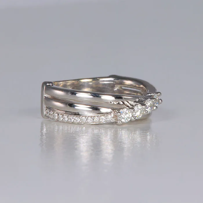 Rings Moriartys Gem Art 14K White Gold Cross Over Diamond Ring 25 Carats