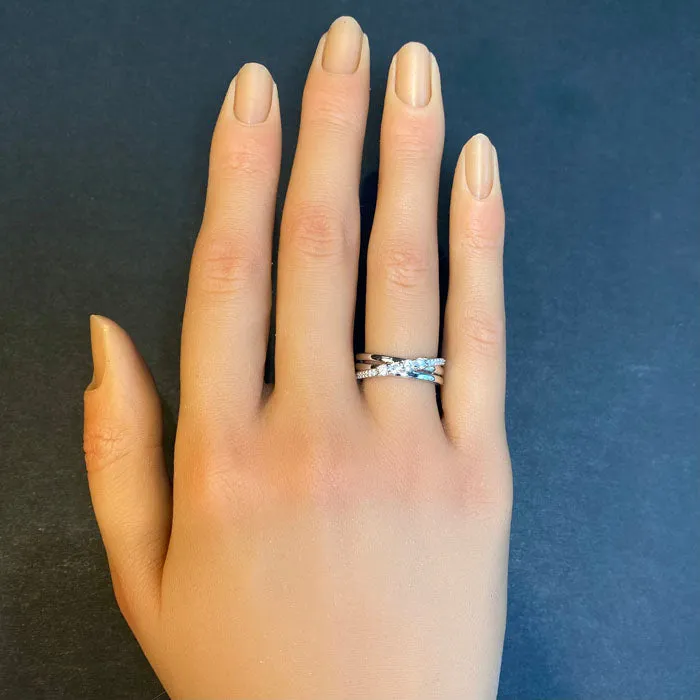 Rings Moriartys Gem Art 14K White Gold Cross Over Diamond Ring 25 Carats