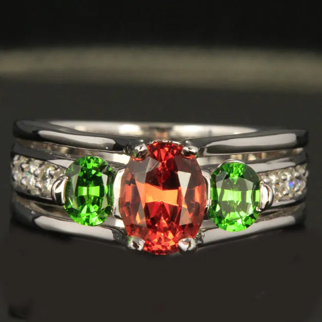 Rings Moriartys Gem Art 14K White Gold Oval Malaia Garnet and Tsavorite Garnet Ring