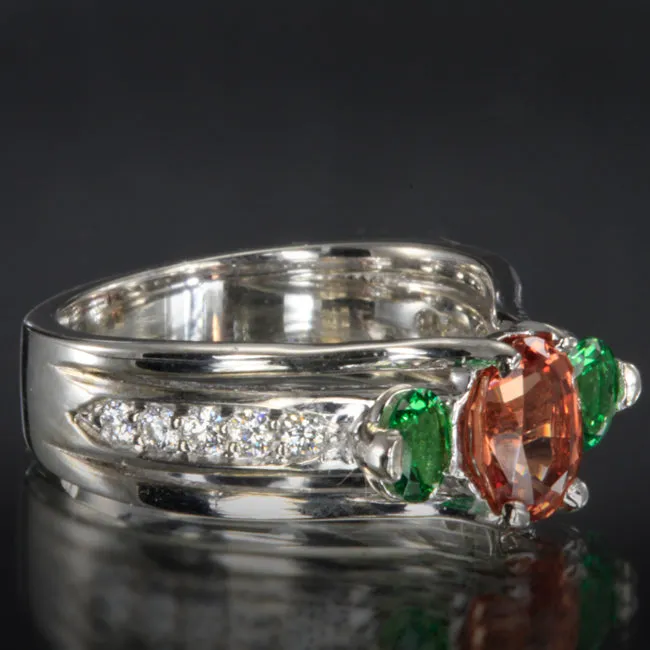 Rings Moriartys Gem Art 14K White Gold Oval Malaia Garnet and Tsavorite Garnet Ring