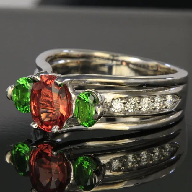 Rings Moriartys Gem Art 14K White Gold Oval Malaia Garnet and Tsavorite Garnet Ring
