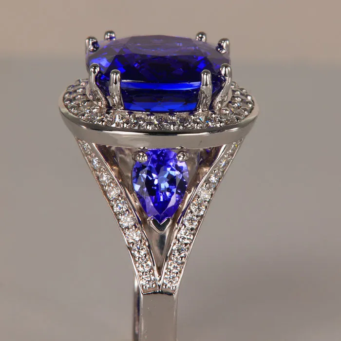 Rings Moriartys Gem Art 14K White Gold Square Cushion Tanzanite Ring 979 Carats