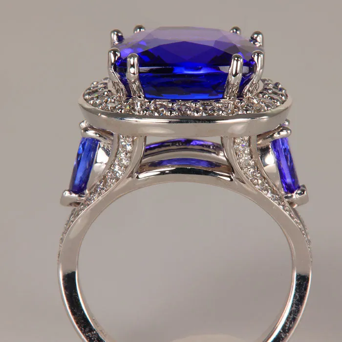 Rings Moriartys Gem Art 14K White Gold Square Cushion Tanzanite Ring 979 Carats